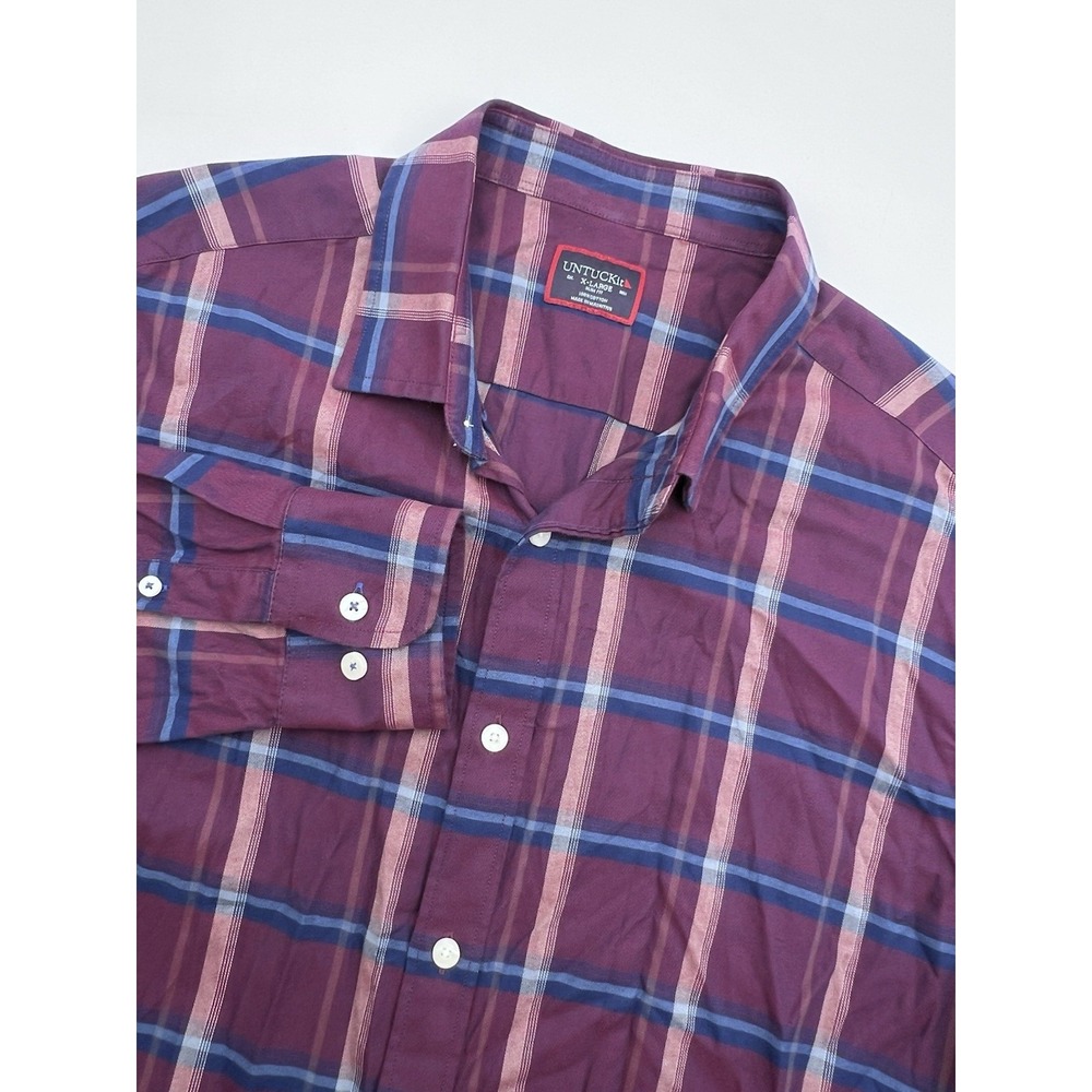 UNTUCKit Men's Shirt XL Long‎ Sleeve Slim Fit Button Down Purple Blue Plaid